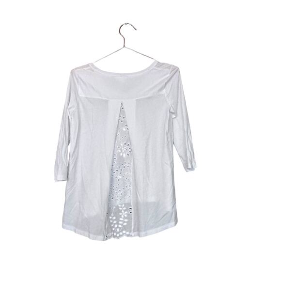 J Jill White Cotton Modal V-Neck Top with Eyelet - XS - Picture 2 of 4
